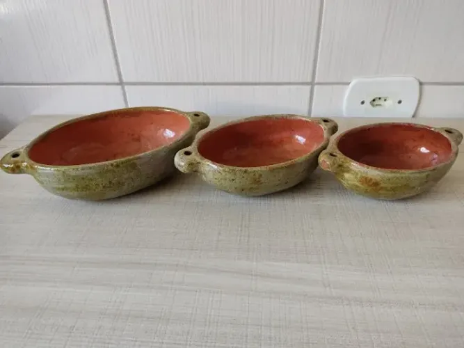 Kit 3 Unidades Cumbuca Travessa Ceramica Vietnamita Esmaltada