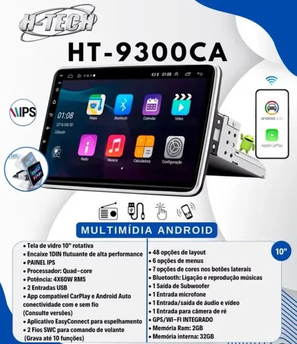 Multimidia Rotativa Android Ht-9300ca 10 Pol 2 Gb + 32 Gb