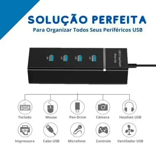 Hub Usb 3.0 4 Portas Expansor Rápido 5 Gbps Alta Velocidade