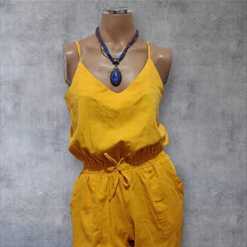 Macacão Amarelo Feminino - Alças Finas e Elástico na Barra (PP/P)
