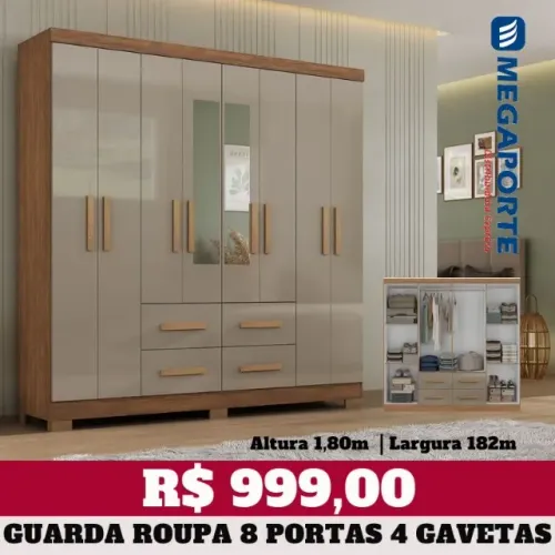 Guarda Roupa Casal 8 Portas com Espelho 4 Gavetas (Novo) Entrega Grátis! 