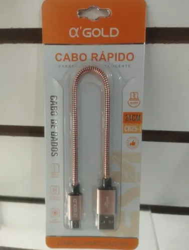 Cabo Curto para Moto 24cm ?Gold Carregamento Rápido USB Micro USB / Tipo-C / iOS - Reforç
