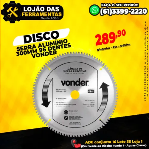 Disco Serra Alumínio 300mm 96 Dentes Vonder 
