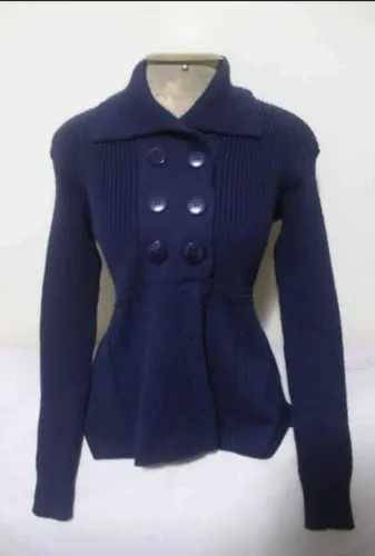 Tricô grosso casaco jaqueta tamanho M azul marinho feminino