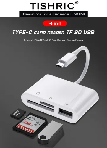 Leitor de Cartões 3 em 1 Tipo C para pendrive adaptador cartao