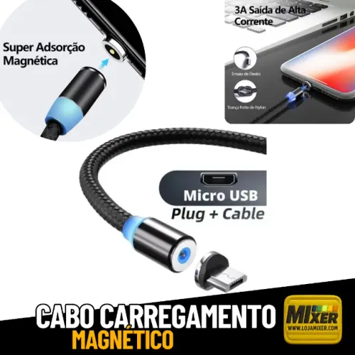 Cabo Magnético para Carregamento de Celular Tipo Micro USB (V8) - EL16 