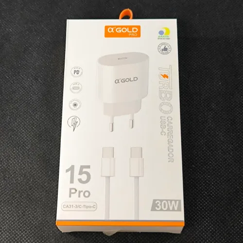 Carregador Rápido 30W A'Gold 15 Pro - Tipo C Para iPhone 