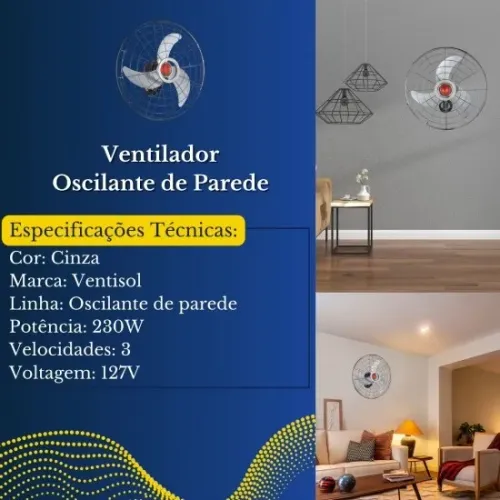 Ventilador parede ventisol 70cm power bivolt 230w