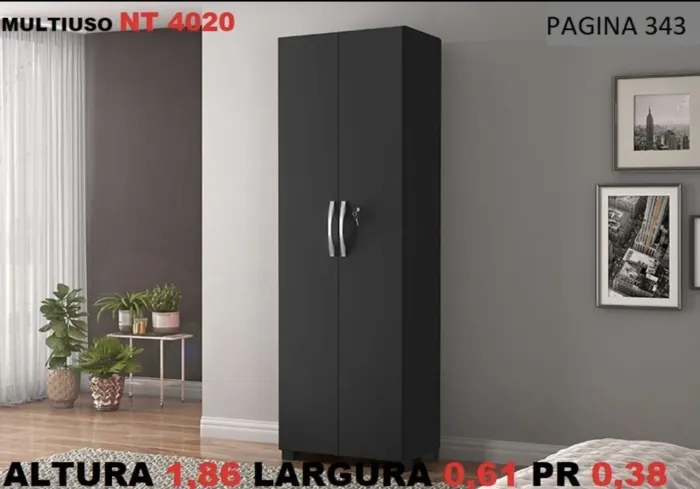 Armário Multiuso 2 Portas Preto com chave