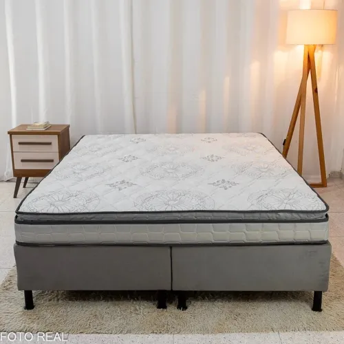 Box Queem Sued Cinza Nosso Sonho + Colchão Queen Orthosono One Ortopédico D33 158x198x55