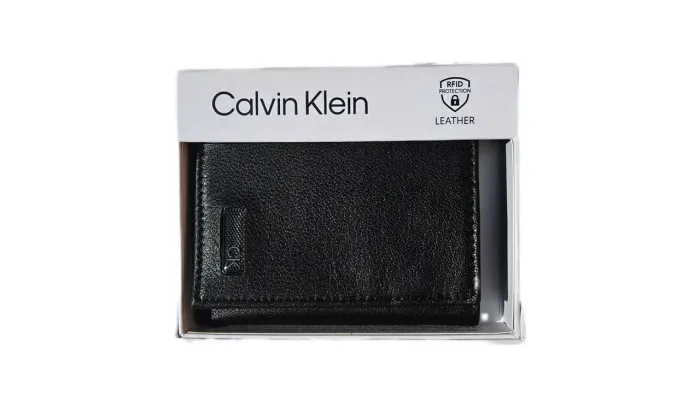 Carteira masculina 2dobras Calvin Klein, couro, preta, logo quadriculado! 