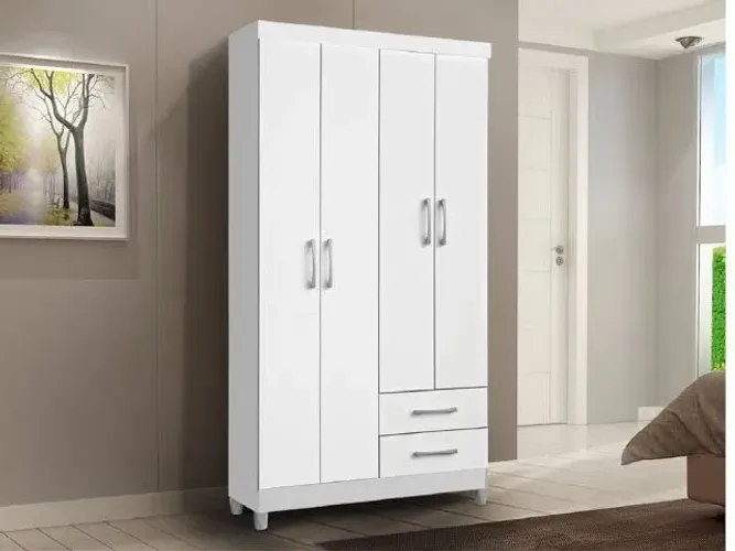 Guarda-roupa branco 4 portas com gavetas