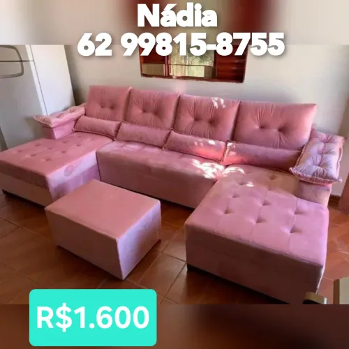 SOFÁ ROSA COM CHAISE DUPLA 