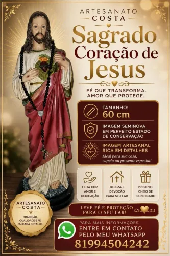 Imagem Sagrado Coração de Jesus 60cm - Seminova em Perfeito Estado