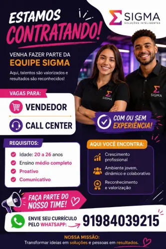 VAGAS DISPONÍVEIS PARA VENDEDOR E CALL CENTER 