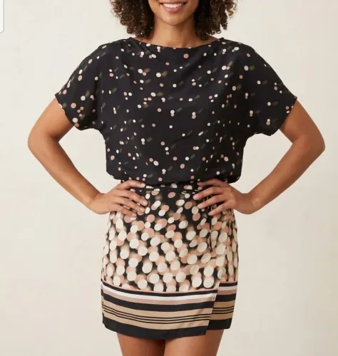 Vestido Curto Animale Poá Seda 100% Estampada