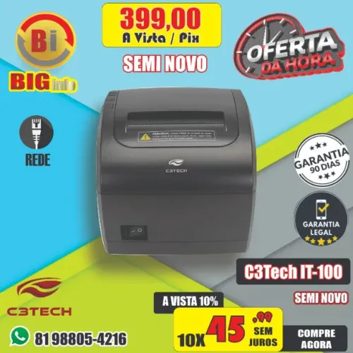 Impressora De Cupom C3tech It-100 Usb E Ethernet Cor Preto