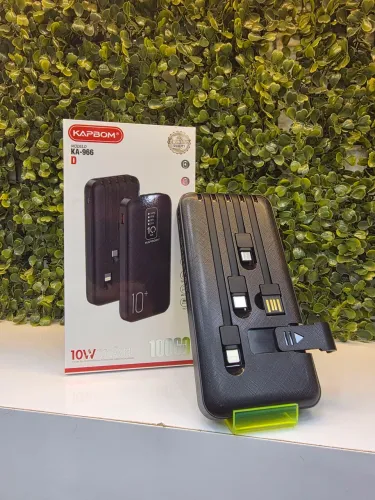 Power Bank Kapbom 10000mAh com Cabos Integrados, Display Digital e Suporte