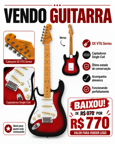 Guitarra SX VTG Series Stratocaster - Perfeito estado (seminova)