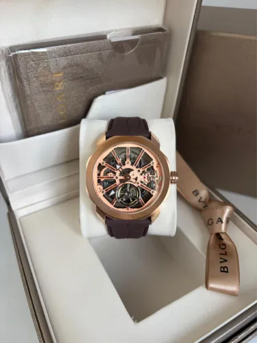 Relógio Bvlgari Skeleton Tourbillon Rose Gold Automático Safira Premium AAA+