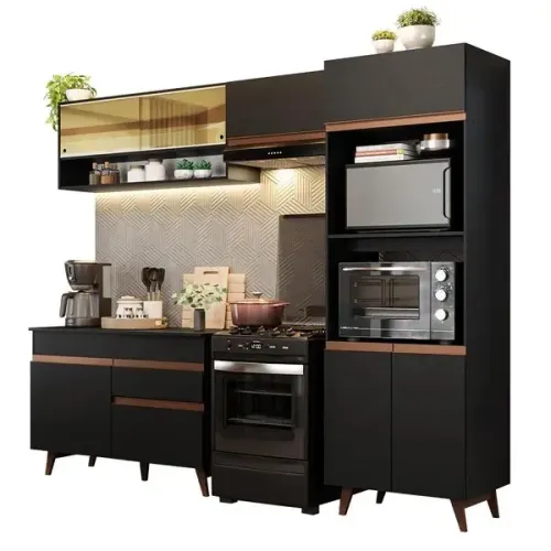 Armário de Cozinha Completa 260cm Preto Reims Madesa 12