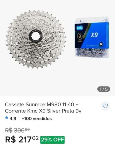 Kit tração - Câmbio Alivio, corrente kMC X9 , K7 11/40 + passador ALÍVIO 9V
