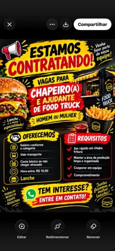 Vaga chapeiro e ajudante cozinha