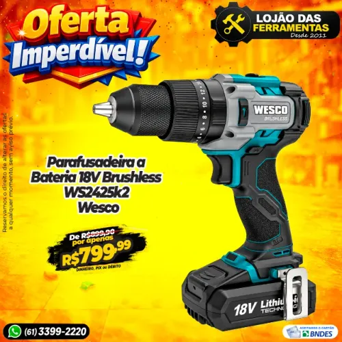 Parafusadeira a Bateria 18V Brushless WS2425k2 Wesco