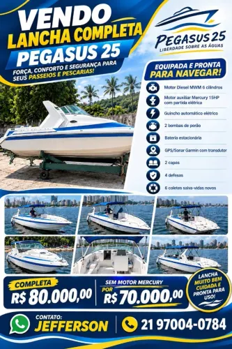 VENDO LANCHA COMPLETA PEGASUS 25 MOTOR