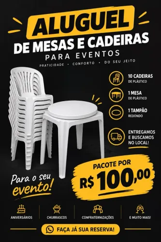 ALUGUEL DE MESAS E CADEIRAS PARA EVENTOS!