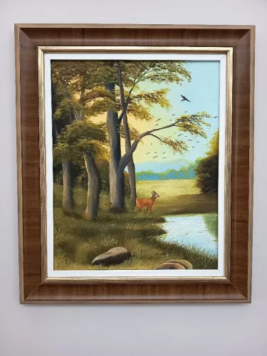 Pintura original em óleo sobre tela, intitulada Floresta Encantada. Obra de 40×50 cm