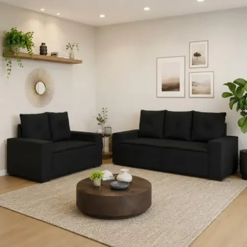Sofá 2 e 3 Lugares Barcelona Preto Frete Grátis