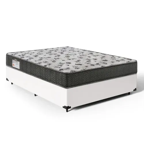 Cama Box Casal Branca Completa com Colchão e Base Reforçada