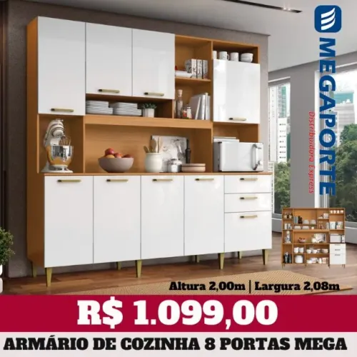 Armário de Cozinha 8 Portas 3 Gavetas (Novo) Entrega Grátis!