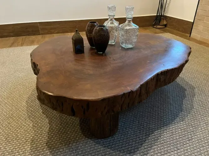 Mesa de Centro Live Edge Madeira Maciça 105x90x31cm - Peça Única Orgânica