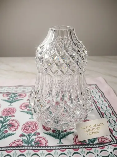 Vaso/Castiçal em Cristal Trabalhado - Corte Diamante - Impecável