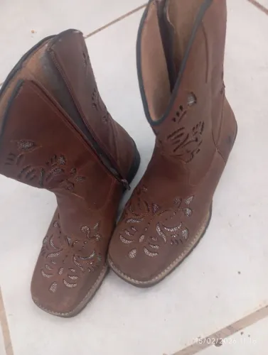 Bota de couro feminina infantil 34 