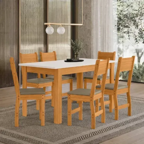 Mesa de Jantar Bellagio 150x80 Tampo Off White 6 Cad Freijó Poliman - Entrega Rápida!