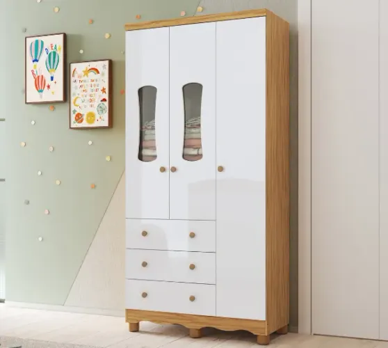 Roupeiro Infantil Luna 3 Portas e 3 Gavetas, 100% MDF