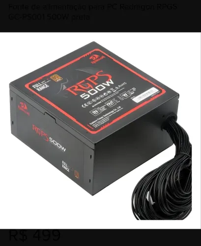 Fonte de alimentação para PC Redragon RPGS GC-PS001 500W preta