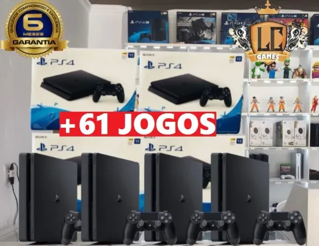 PS4 SLIM COM: GARANTIA O6 MESES e 61 JOGOS TOP ( LOJA FISICA )