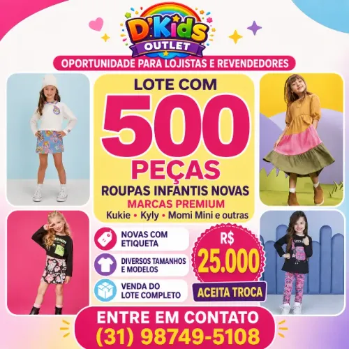LOTE COM 500 PEÇAS DE ROUPAS INFANTIS NOVAS - MARCAS PREMIUM