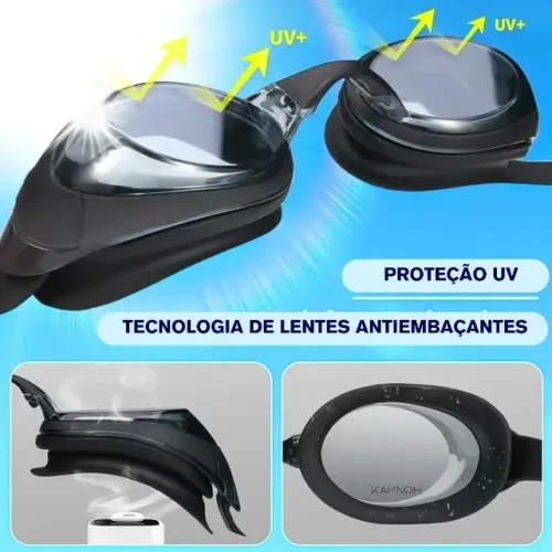 kit óculos e touca de silicone natação piscina hidro protetores ns-4991