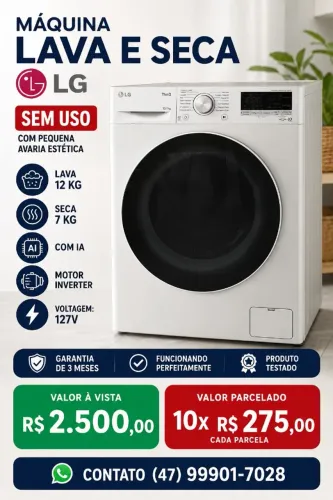 Lava e Seca LG, sem uso,Lava 12kg Seca 7kg-127 V C/IA E Motor inverter-pequena avaria est.