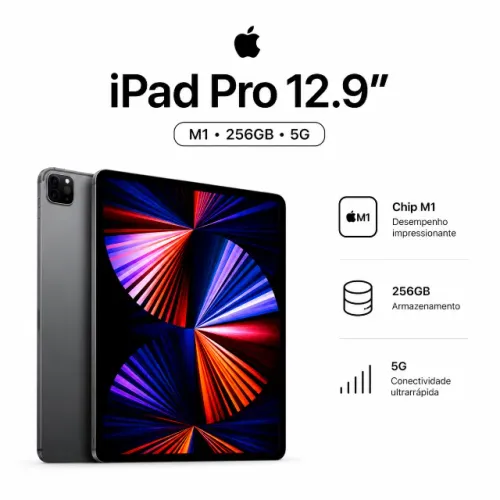 Apple Ipad Pro 12.9" M1 256GB Wi-Fi 5G Cellular A2379 Cinza Espacial