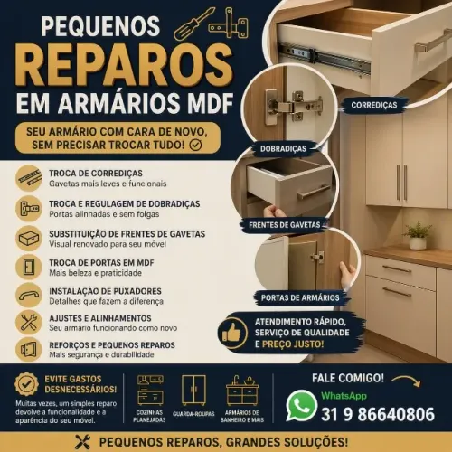 REPAROS EM ARMÁRIOS MDF E MÓVEIS PLANEJADOS - CONTAGEM E REGIÃO