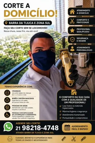 Barbeiro a domicílio, zona sul e barra da Tijuca 