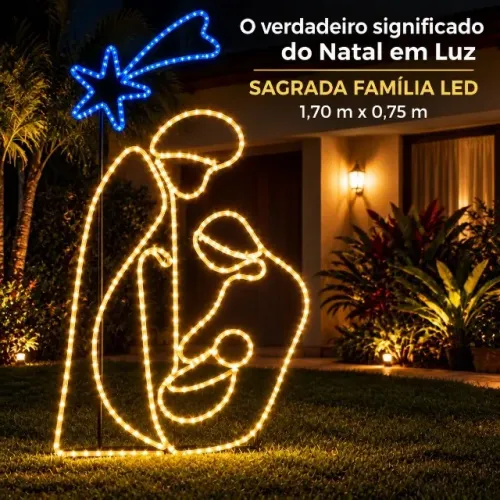 Sagrada Família LED Neon em PVC 1,70m - Presépio Natalino Luminosa p/ Jardim Externo IP67