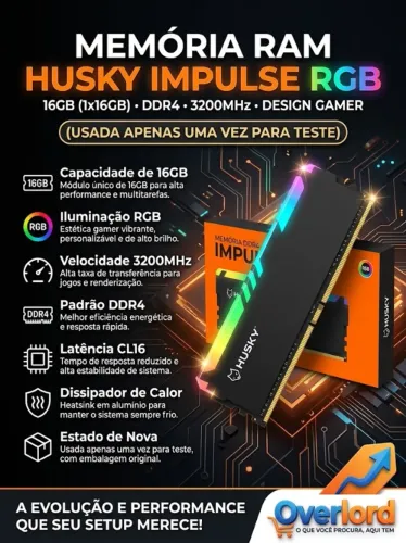 Memória RAM Husky Impulse RGB de 16GB (1x16gb) DDr4 3200hz (USADA UMA VEZ PARA TESTE)