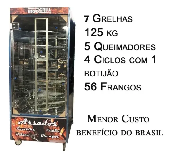 Máquina de Assar Frango e Carne Giratória Brasgrill BR55 125kg 7 Grelhas - 220V